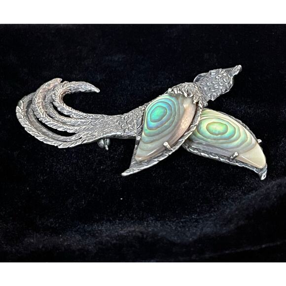 Vintage Sterling Silver Bird Brooch Abalone Shell Inlay Pin Signed STERLING Gift - Picture 6 of 10